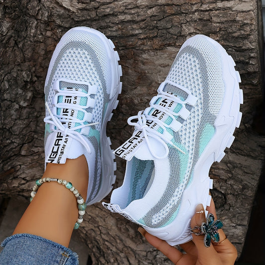 Dames Colorblock Gebreide Sneakers, Modieuze Ademende Lage Top Hardloopschoenen, Comfortabele Buitensportschoenen