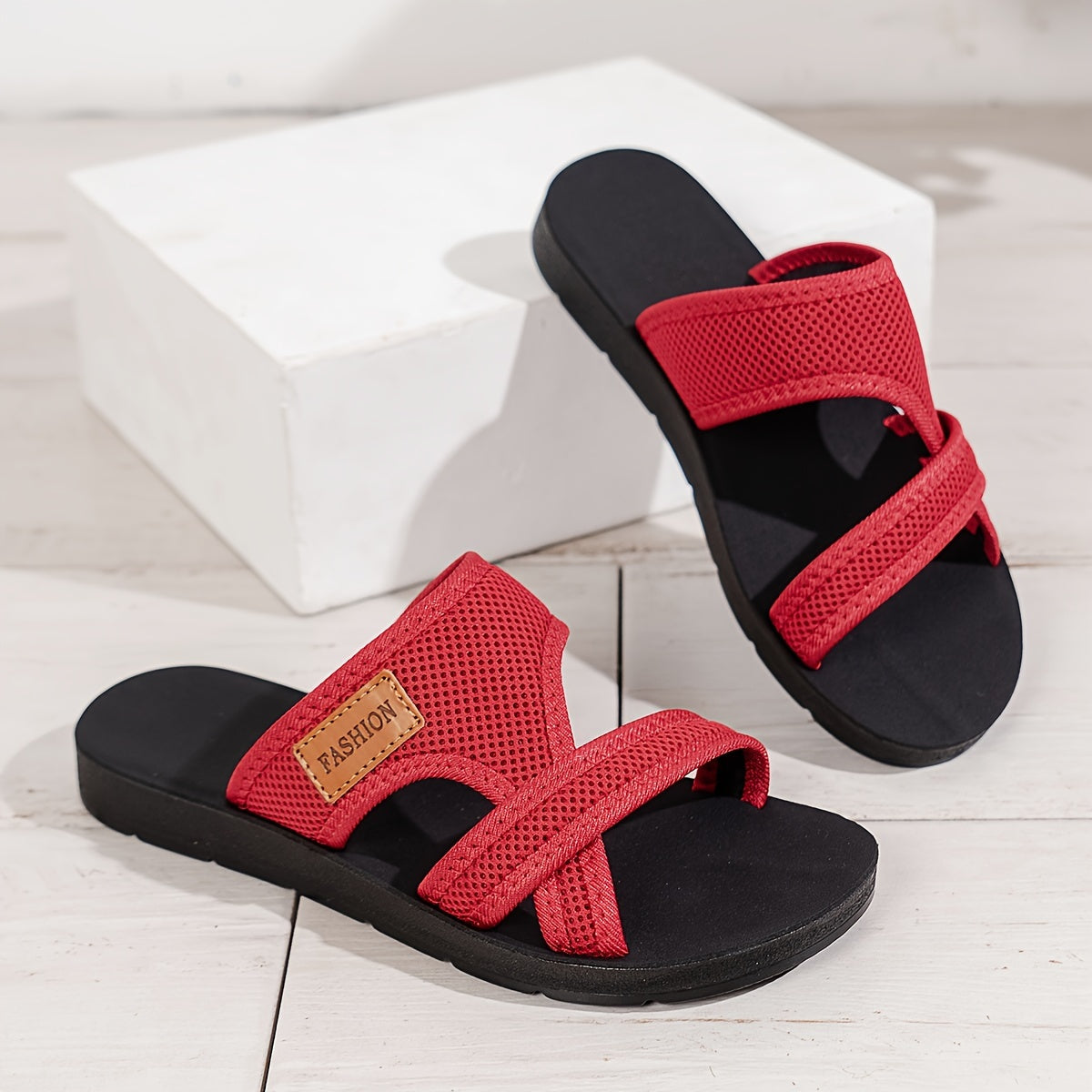 Dames sandalen met holle mesh, casual open teen platte zomerschoenen, lichtgewicht slide sandalen