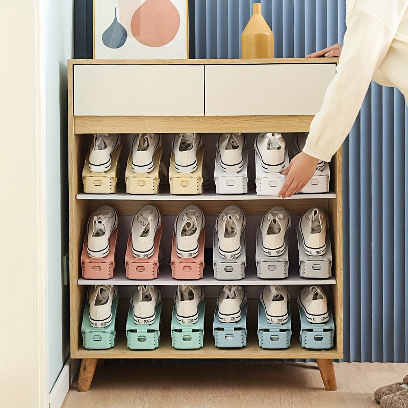 10 Stuks Verstelbaar Schoenenrek, Creatief Schoenenrek Van Kunststof, Huishoudelijke Opbergorganisator Voor Entree, Hal, Woonkamer, Slaapkamer, Badkamer, Handige Opslagoplossing Voor Thuis En Slaapzaal Voor Winkels
